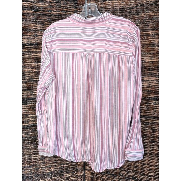 Lucky Brand Striped Button Up Boyfriend Shirt Womens Large Boho Top Preppy Beach - Picture 2 of 8